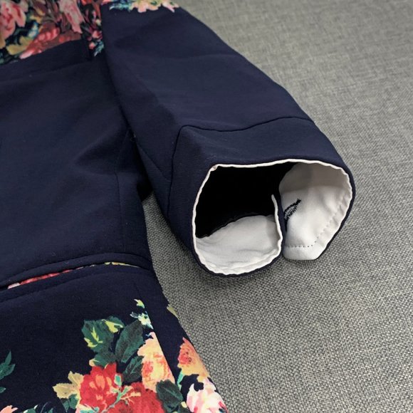 Those Days Beautiful Navy Blue Jacket Floral Print Shoulder Pads Cotton 1 Button - Picture 5 of 15